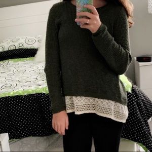 Hollister army green sweater with lace